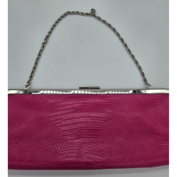 Ann Taylor LOFT Y2K‎ Evening Clutch Bag Pink Snake Print Chain Strap Party Purse - Picture 5 of 10